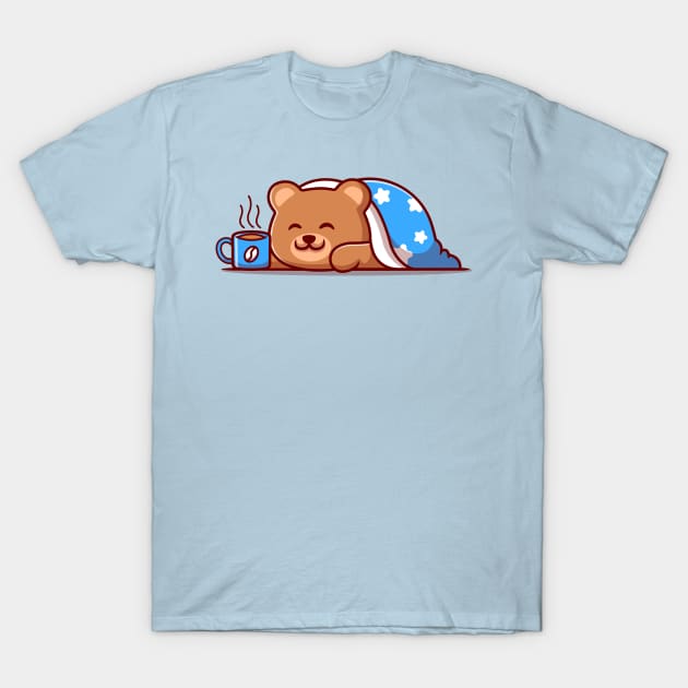 Cute Bear Wearing Blanket With Hot Coffee Cup Cartoon T-Shirt by Catalyst Labs